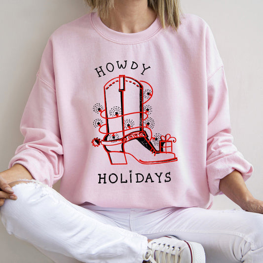 Howdy Holidays, Christmas, Cowboy Boot Sweatshirt