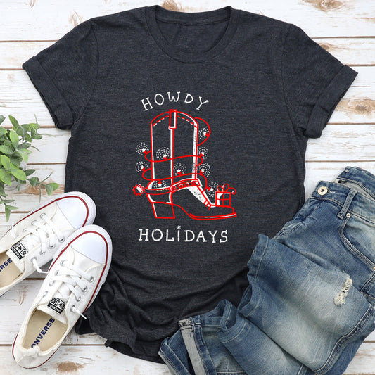 Howdy Holidays, Christmas, Cowboy Boot, Retro Super Soft Tees