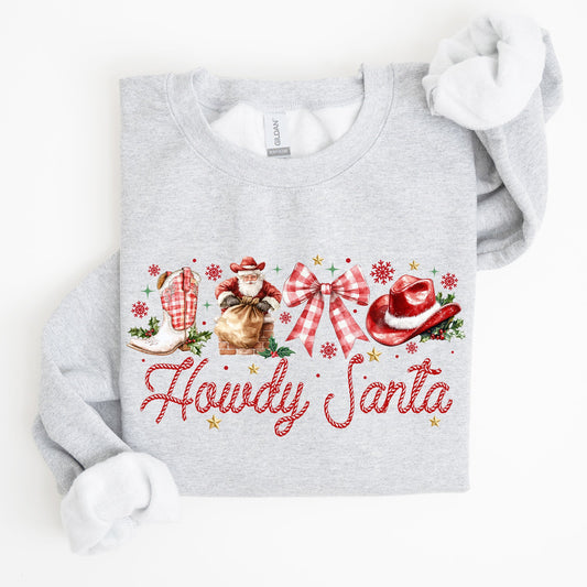 Howdy Santa, Retro Country, Western, Cowboy, Ribbon, Bows, Christmas, Xmas Sweatshirt
