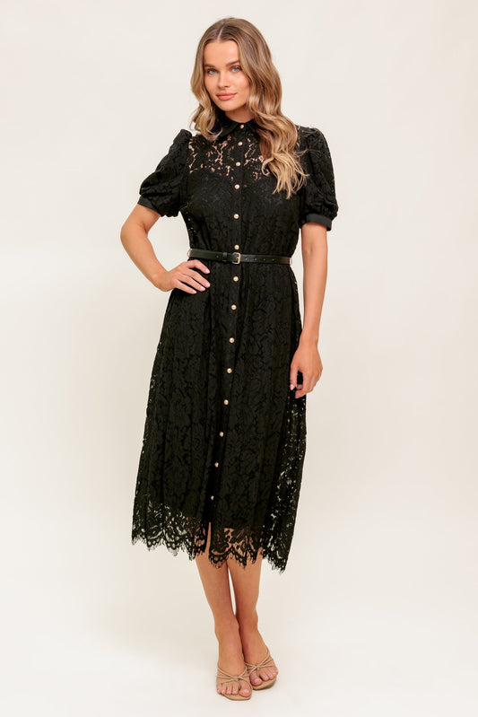TIMID TO TENACIOUS WOVEN LACE SHIRT DRESS