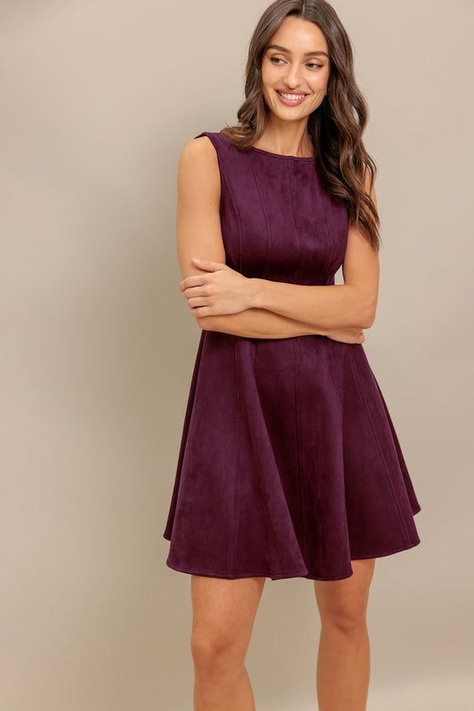 WINE IN THE SUN FAUX SUEDE MINI DRESS