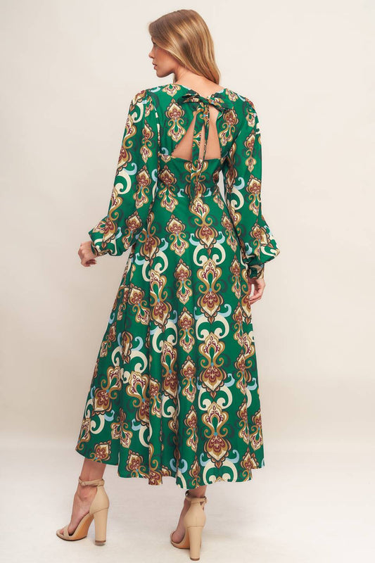 MODERN RETRO BLOOM WOVEN MIDI DRESS