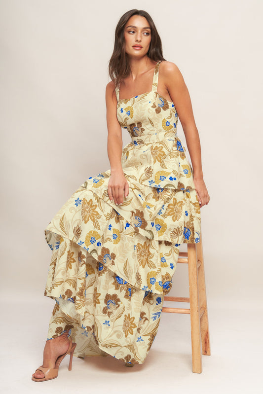 GOLDEN BLOSSOM WOVEN MAXI DRESS