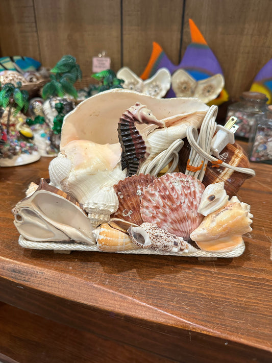 Chank & Mixed Seashells Novelty Light (Seahorse, Palm Tree, Flamingo, Crucifix Or Marlin Accent)