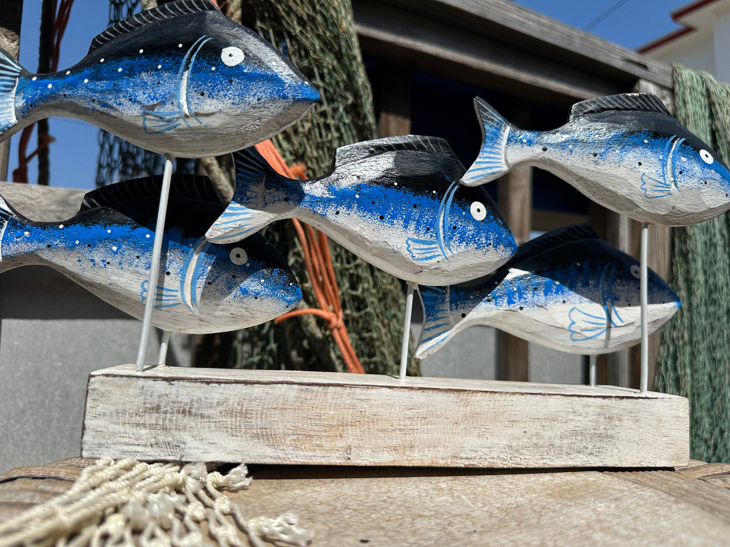 Black & Blue School of Fish Statue