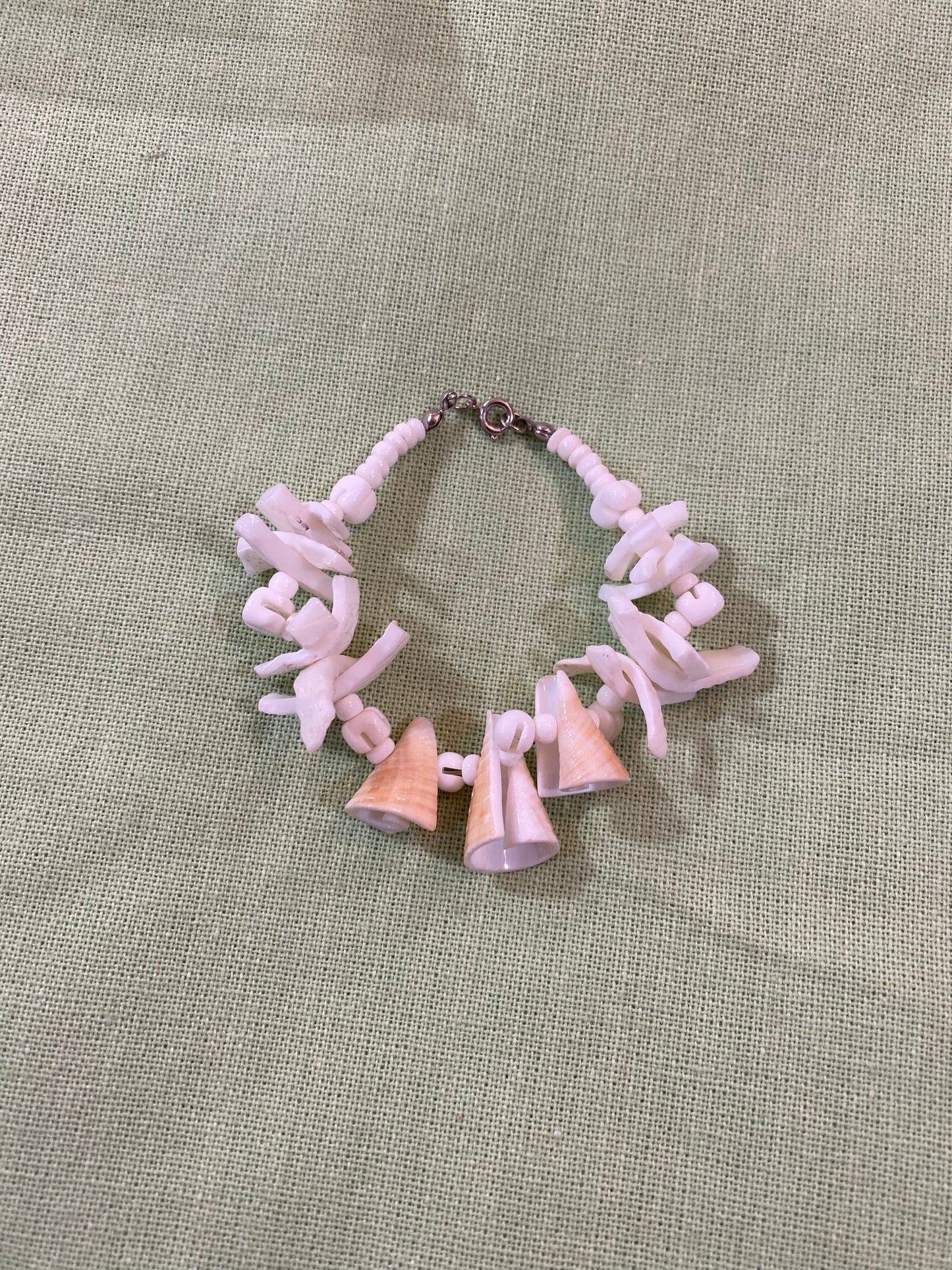 Vintage Pink Carved Shell Bracelet - Handmade Coastal Jewelry