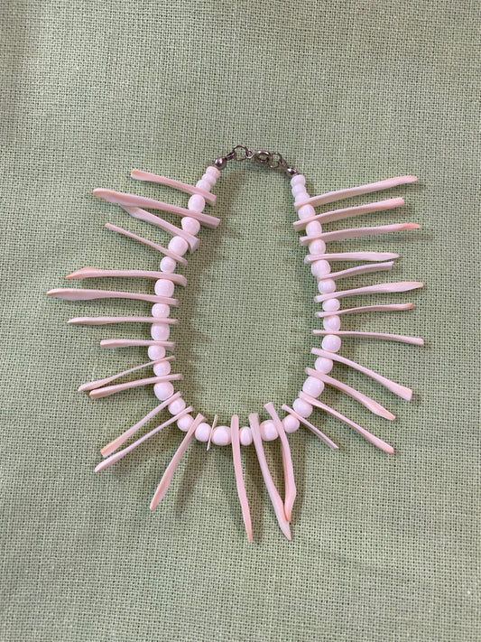Vintage Pink Carved Shell Bracelet - Handmade Coastal Jewelry
