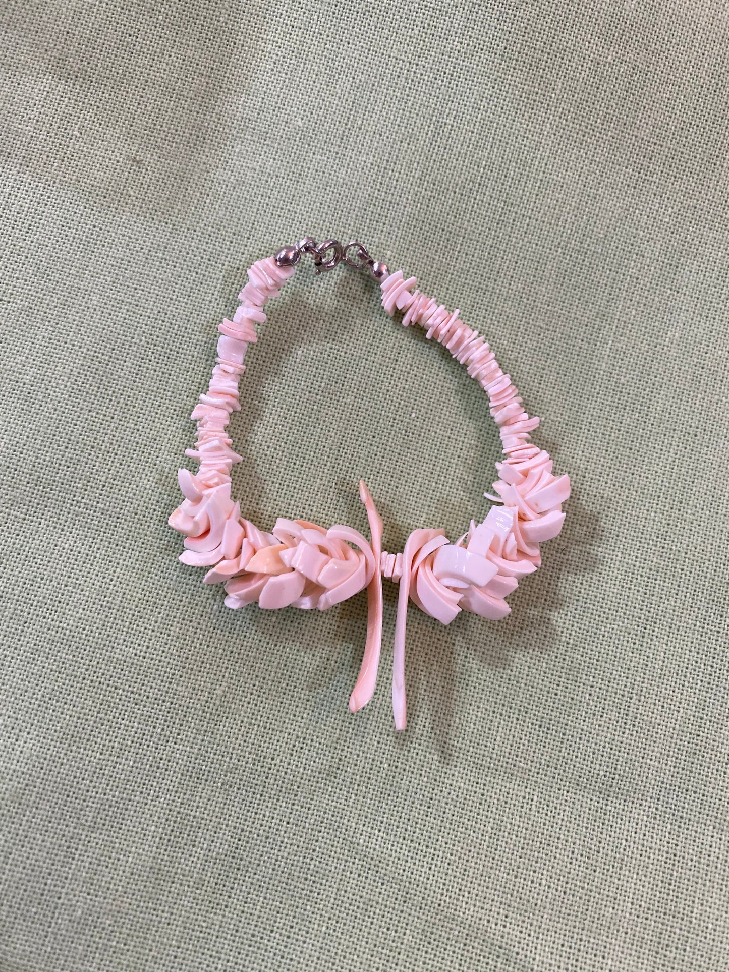 Vintage Pink Carved Shell Bracelet - Handmade Coastal Jewelry