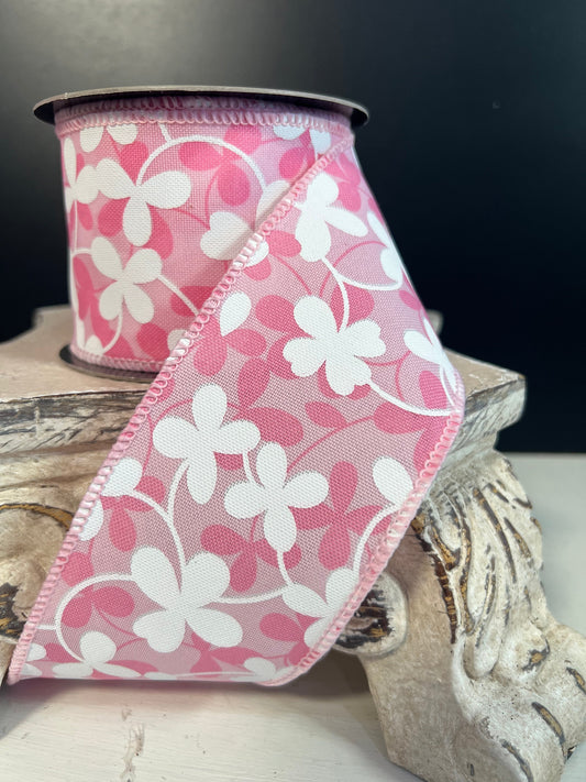 2.5" x 10yds linen springtime floral, pink