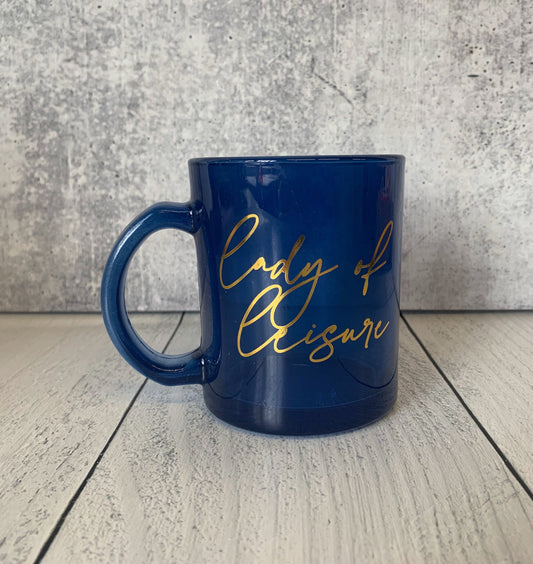 Lady of Leisure Single-Wall Glass Mug in Dark Blue Tinted Glass and