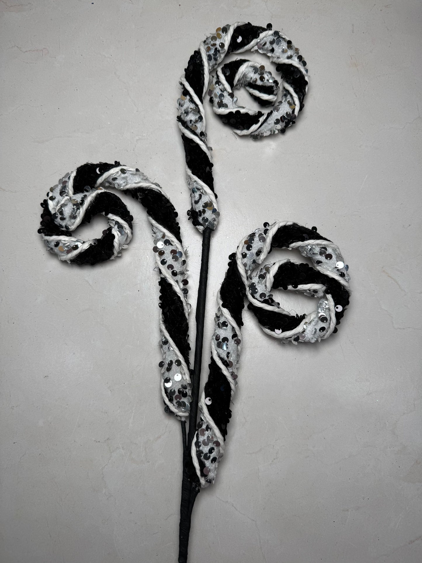 Sequin Stripe Spiral Curly Spray Black/Silver/White