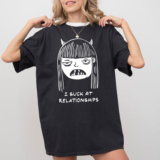 I Suck At Relationships, Witch, Aesthetic, Love Life, Funny, Meme, Halloween, Spooky, Costume, Skeleton Tshirt Comfort Colors T-Shirt
