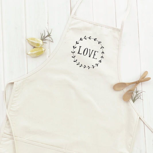 Love Simple Wreath - Women's Apron | Aprons | Kitchen + Metal