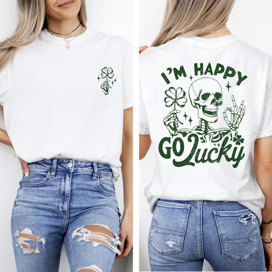 I'm Happy Go Lucky, Skeleton, St Patrick's Day, Shamrock, Clover, Lucky, Leprechaun Tshirt Comfort Colors T-Shirt