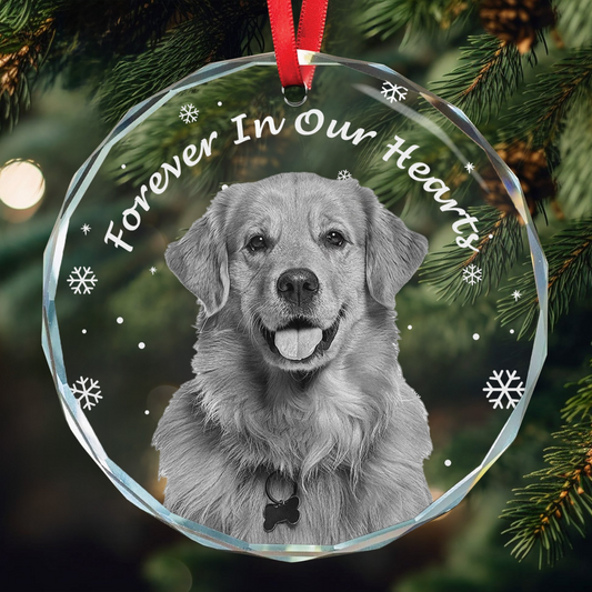 Custom Photo In Loving Memory Forever In Our Hearts - Personalized Christmas Circle Glass Ornament - Memorial Sympathy Gifts For Loss Of Mom, Dad