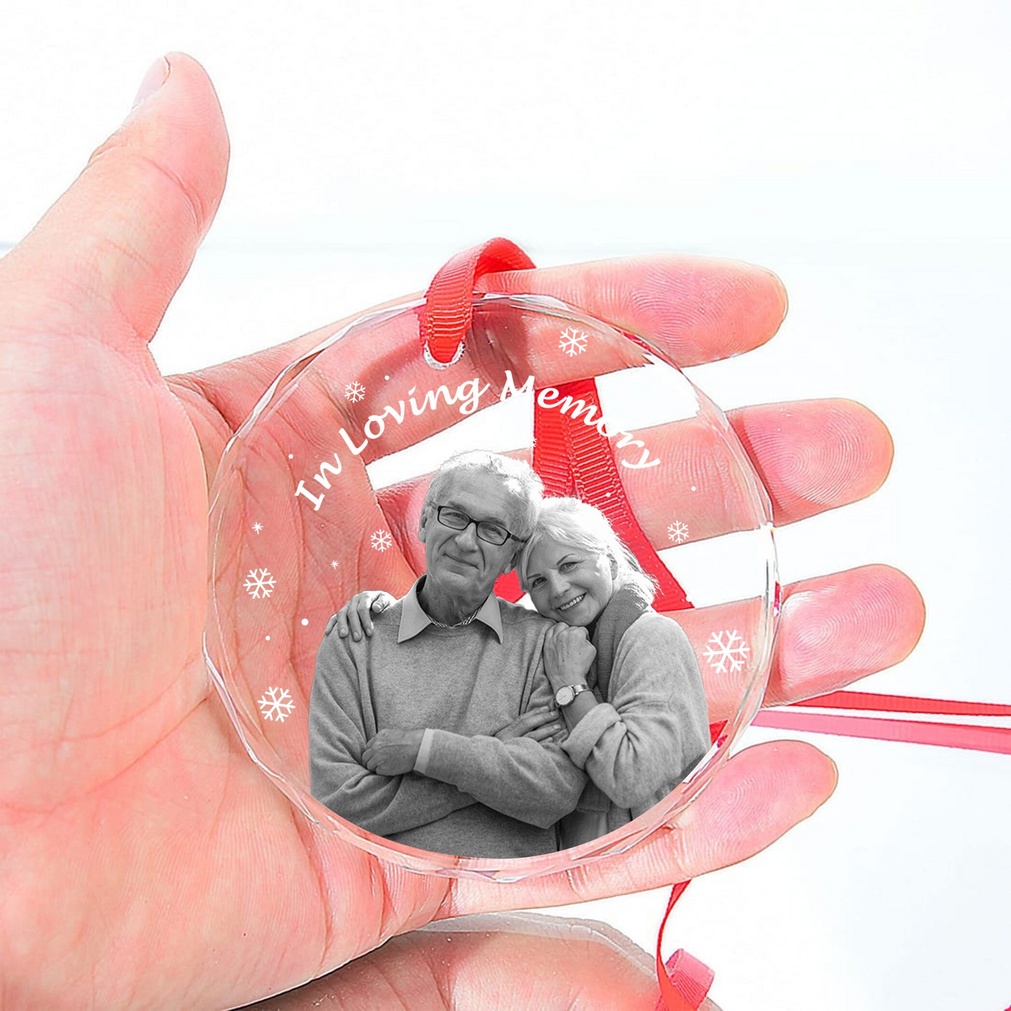 Custom Photo In Loving Memory Forever In Our Hearts - Personalized Christmas Circle Glass Ornament - Memorial Sympathy Gifts For Loss Of Mom, Dad