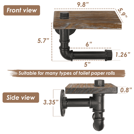 (9.8 in - Rustic Brown) Industrial Toilet Paper Holder with Shelf,