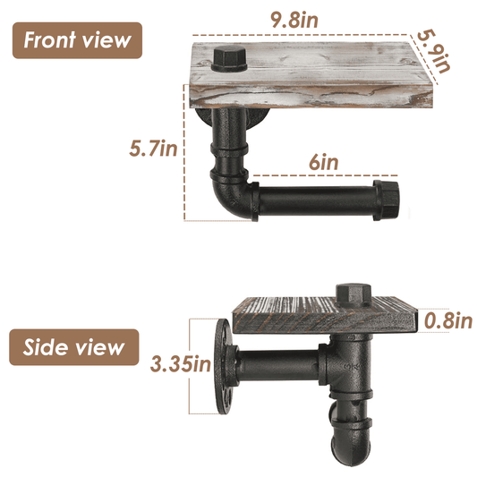 (9.8 in - Rustic White) Industrial Toilet Paper Holder with Shelf,