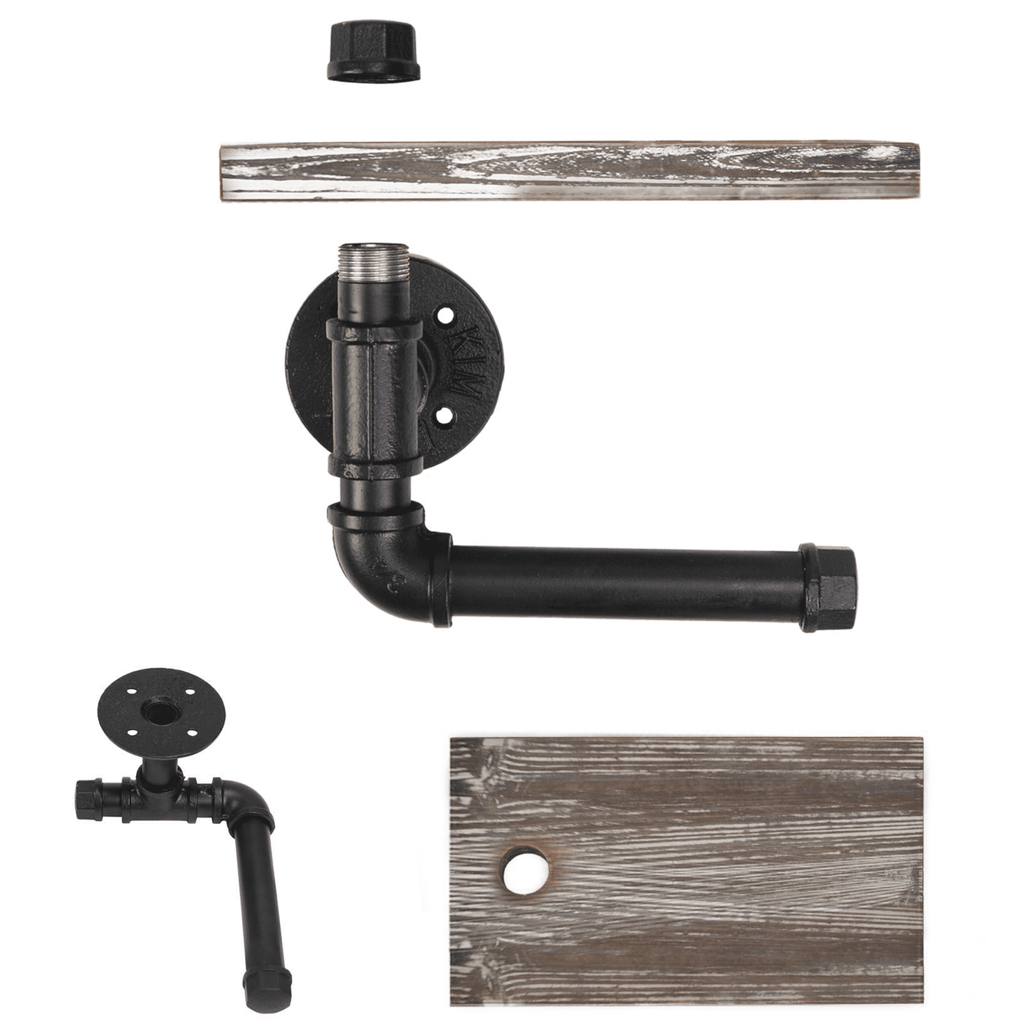 (9.8 in - Rustic White) Industrial Toilet Paper Holder with Shelf,
