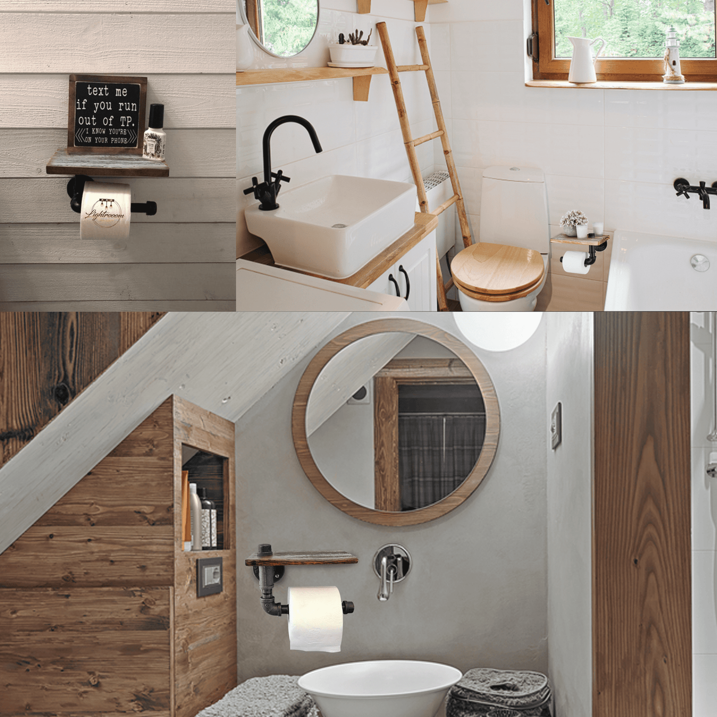 (9.8 in - Rustic White) Industrial Toilet Paper Holder with Shelf,