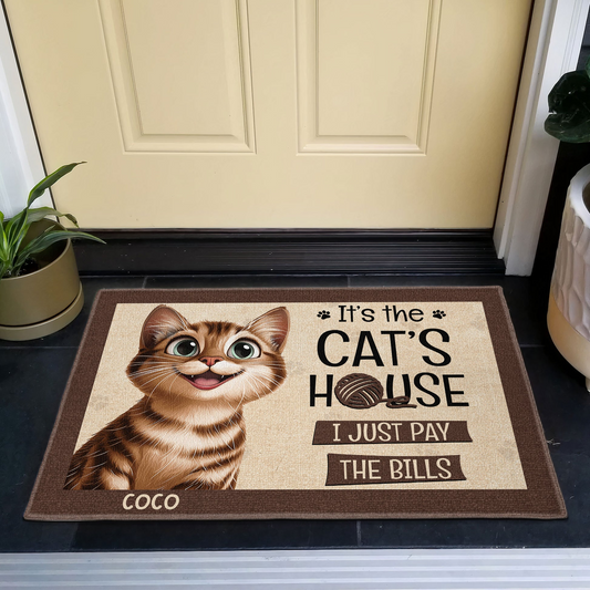 It's The Cat's House We Just Pay The Bills - Personalized Doormat - Personalized Gift for Cat Lovers, Cat Mom, Cat Dad, Pet Lovers