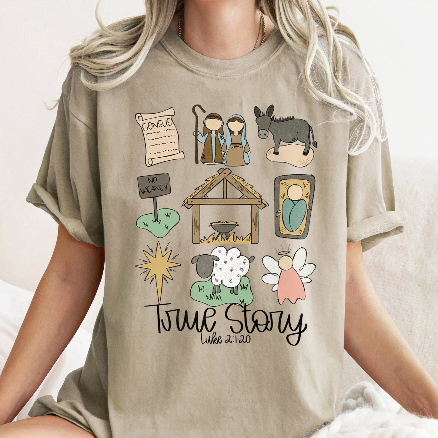 Jesus, True Story, Luke 2-120, Manger, Christian, Religious, Christmas, Angel, Comfort Colors, Tshirt