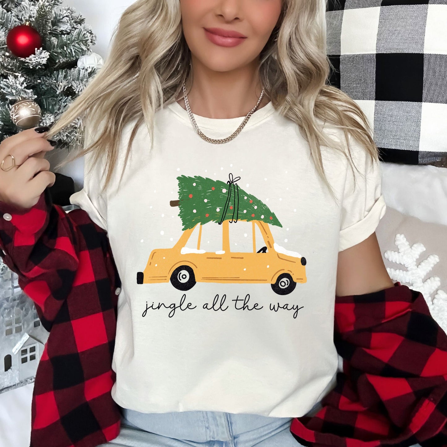 Jingle All The Way, Retro Car, Christmas Tree, Snow Super Soft Tshirt