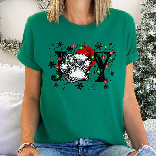Joy, Christmas, Paw Print, Super Soft Tees