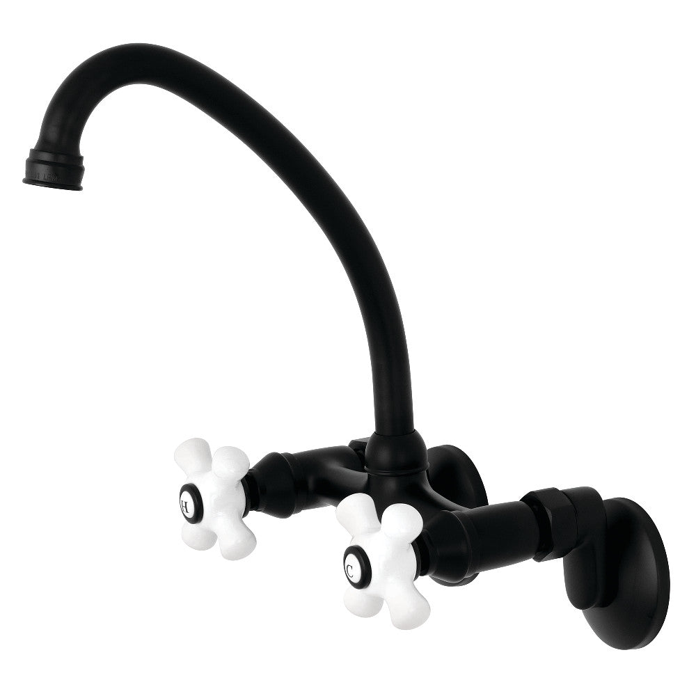 Kingston Brass KS614MB 2-Handle Wall Mount Kitchen Faucet in Matte Black finish.