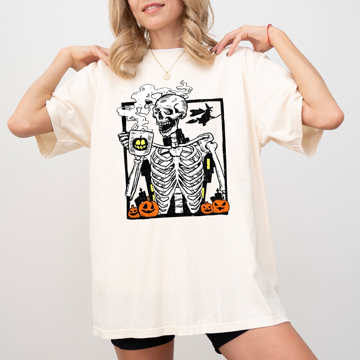 Coffee Lover Skeleton, Funny, Witch, Aesthetic, Meme, Halloween, Spooky, Costume, Tshirt Comfort Colors T-Shirt