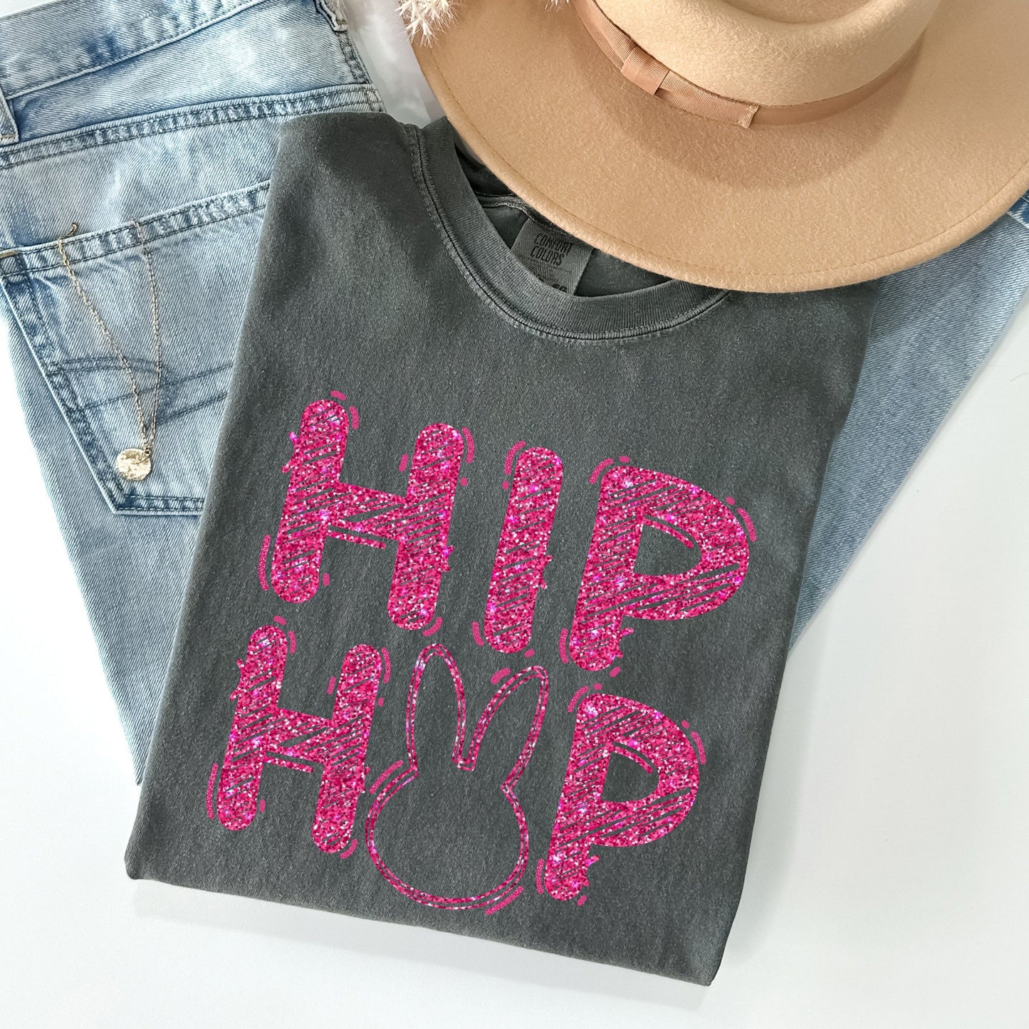 Hip Hop, Retro Glitter Effect, Bunny, Rabbit, Easter Comfort Colors Tshirt