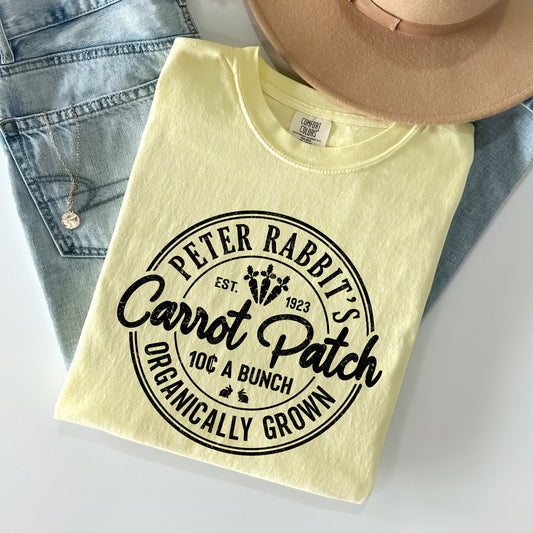 Peter Rabbit's Carrot Patch, Retro Farm Sign, Easter Comfort Colors Tshirt