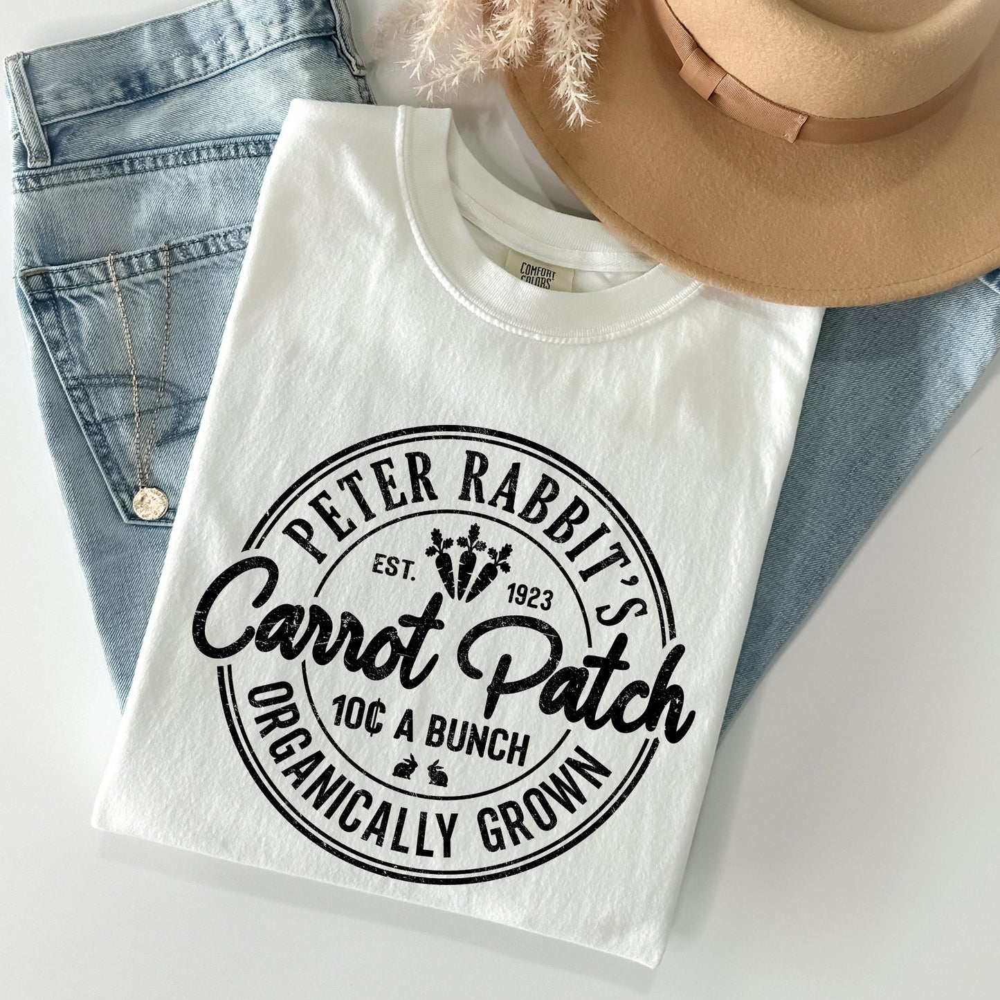 Peter Rabbit's Carrot Patch, Retro Farm Sign, Easter Comfort Colors Tshirt