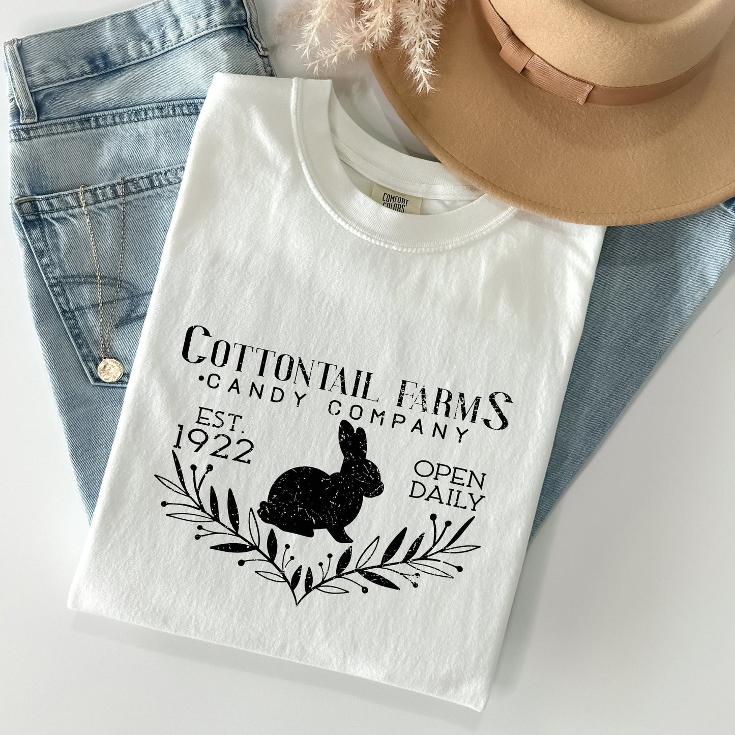 Cottontail Farms Candy Company, Retro Sign, Easter Comfort Colors Tshirt