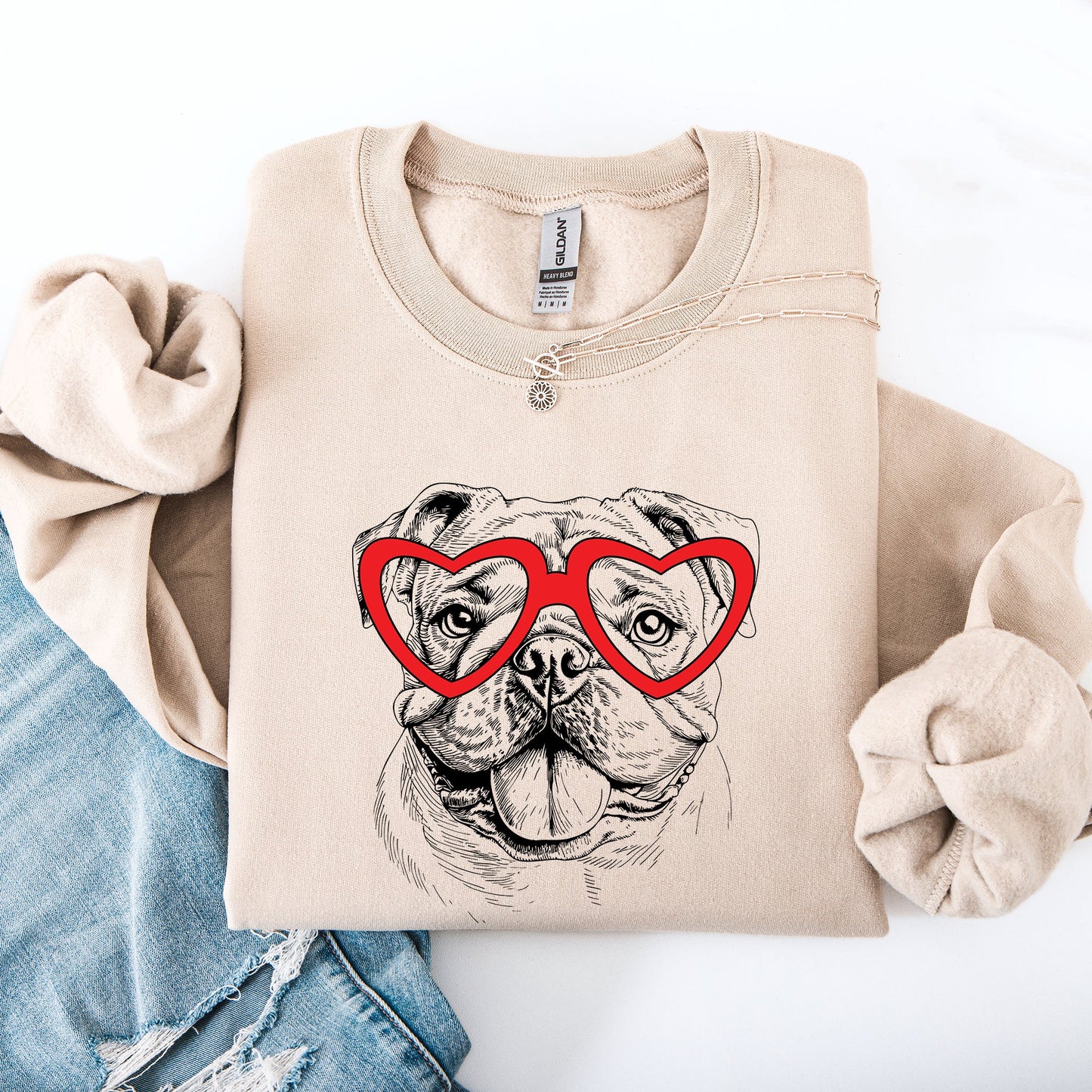 English Bulldog, Pet, Dog Breed, Valentine's Sweatshirt
