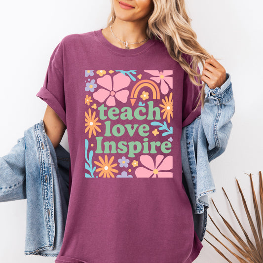 Teach Love Inspire, Boho, Back to School, First Day of School, Cute, Teacher Appreciation, Coquette, Comfort Colors T-Shirt