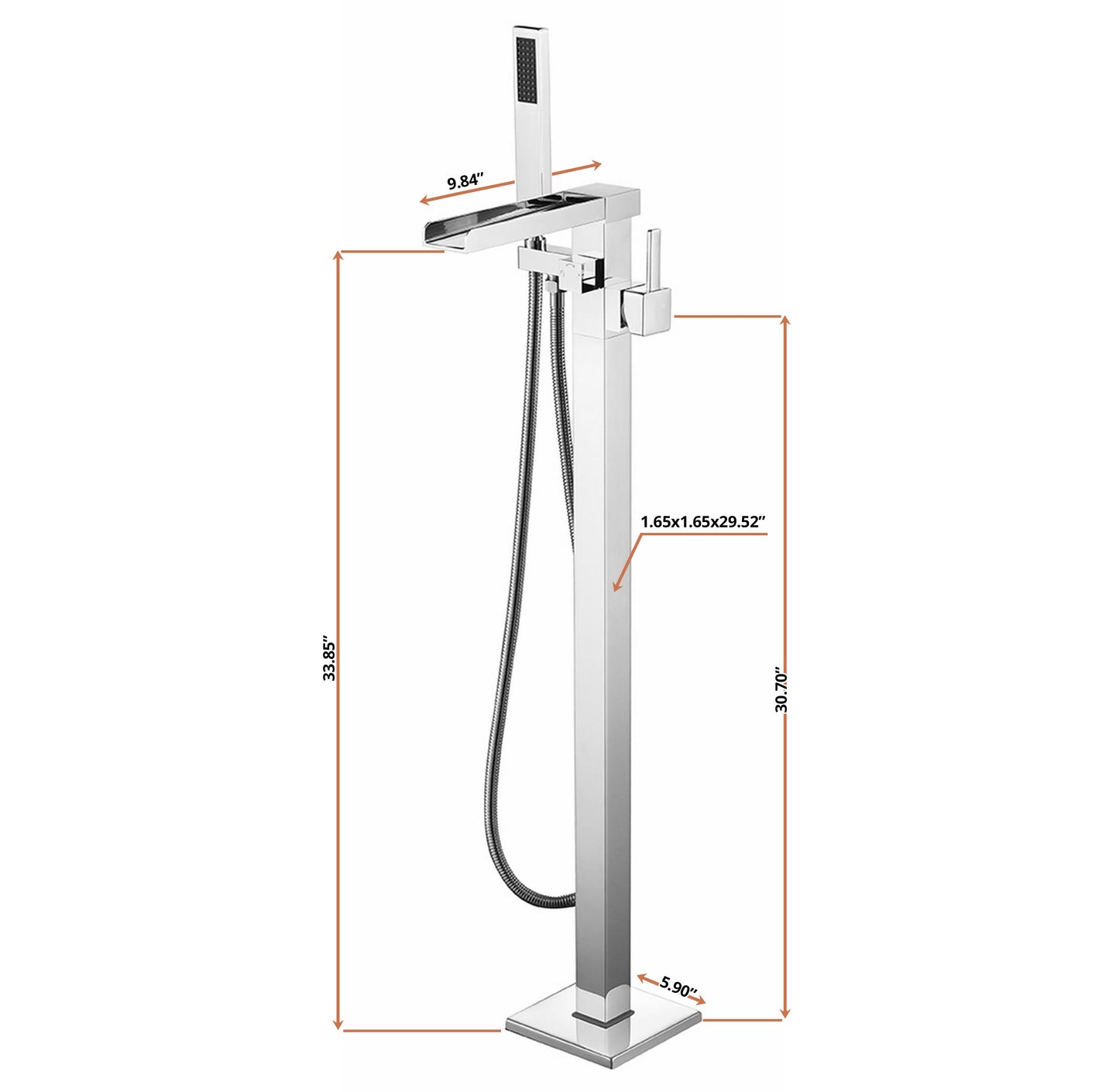 Cascata Single Handle Freestanding Floor Mount Tub Faucet Bathtub Filler with Hand Shower