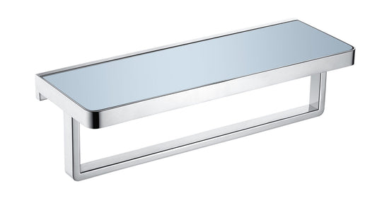 Bagno Bianca Stainless Steel White Glass Shelf with Towel Bar