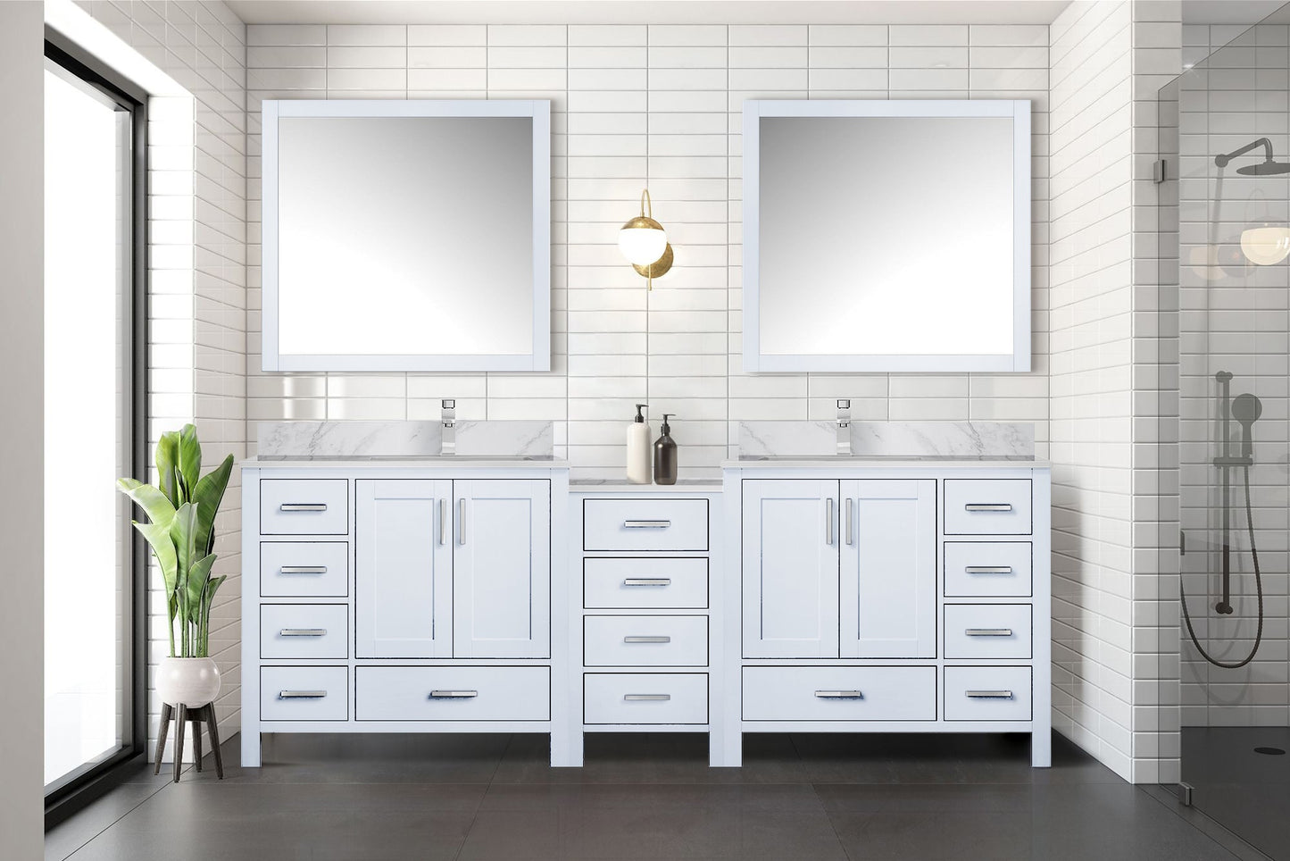 Coraline 92 in W x 22 in D White Double Bath Vanity