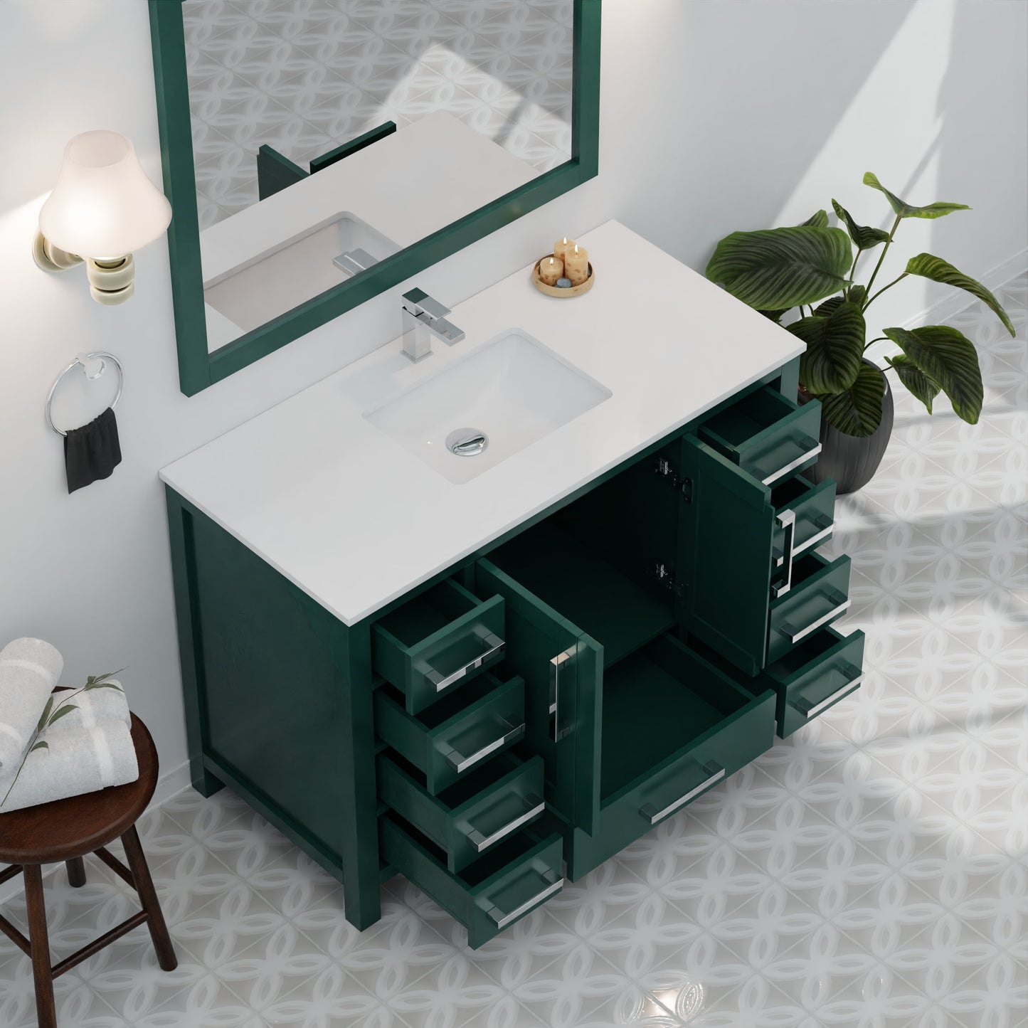 Jacques 48 in. W x 22 in. D Green Bath Vanity and Cultured Marble Top