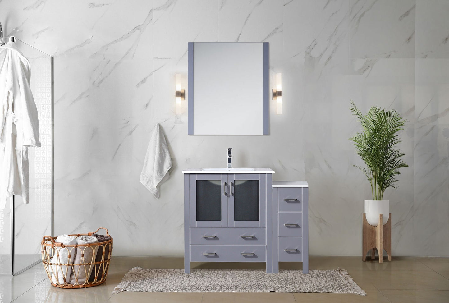 Volez 42 in W x 18.25 in D Dark Grey Single Bath Vanity with Side Cabinet