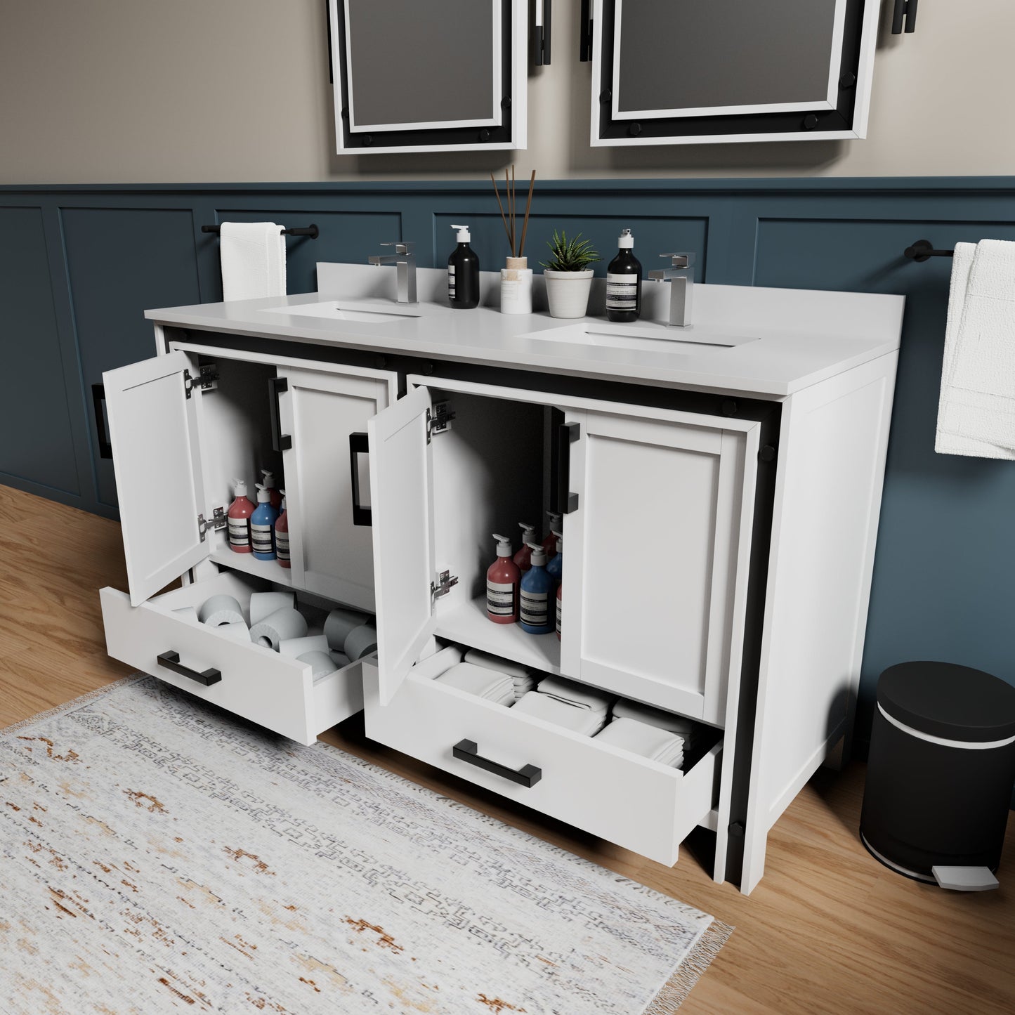 Ziva 60 in W x 22 in D White Double Bath Vanity