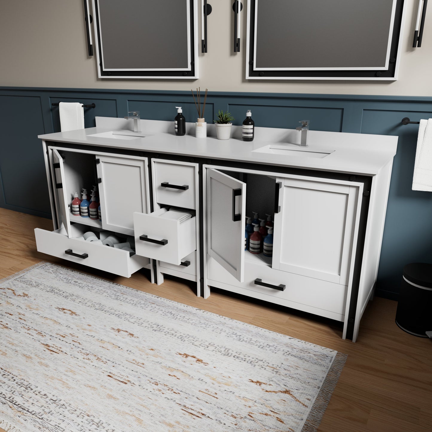 Ziva 84 in W x 22 in D White Double Bath Vanity