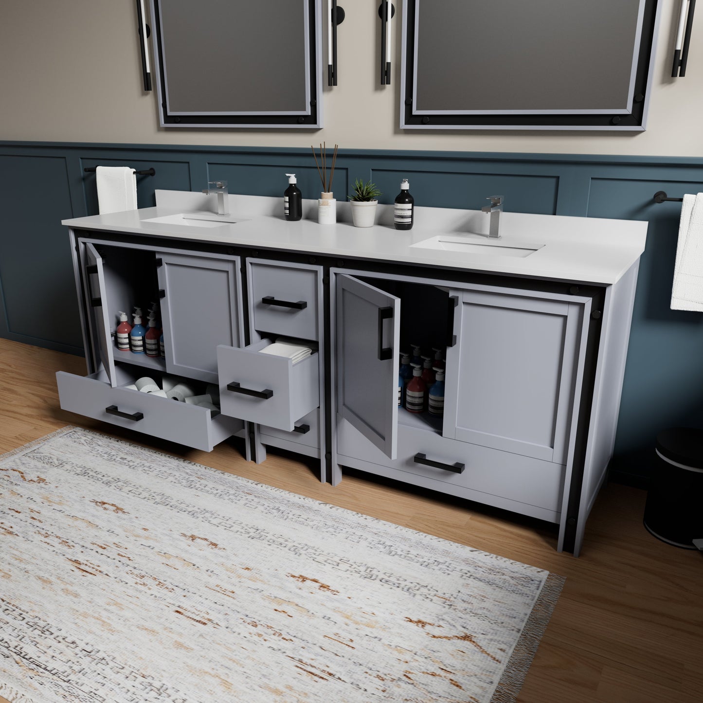 Ziva 84 in W x 22 in D Dark Grey Double Bath Vanity