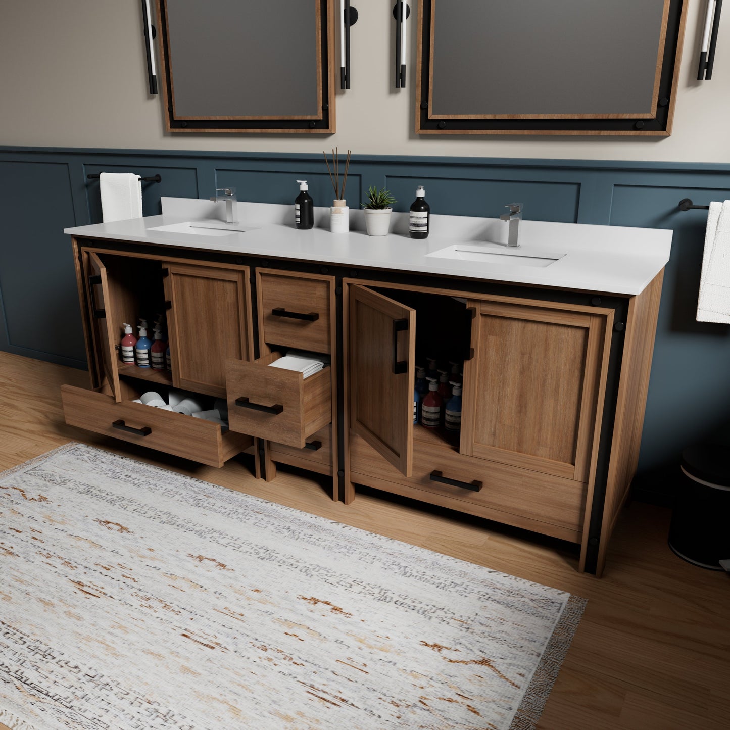 Ziva 84 in W x 22 in D Rustic Barnwood Double Bath Vanity