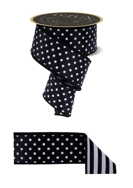 2.5"X10YD POLKA DOT/STRIPE/FUSED BLACK/WHITE