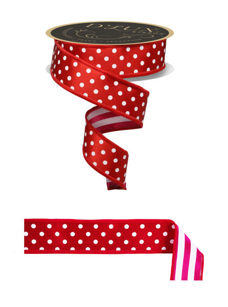 1.5"X10YD POLKA DOT/STRIPE/FUSED RED/WHITE/HOT PINK