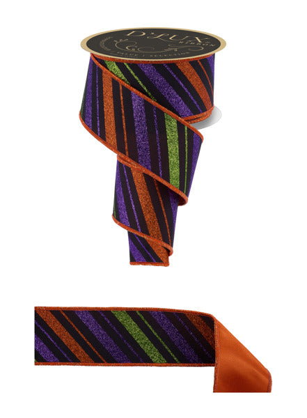2.5"X10YD MULTI DIAGONAL STRIPE/FUSED BLACK/PURPLE/ORANGE/LIME