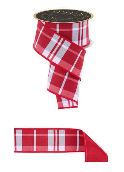 2.5"X10YD PLAID FAUX DUPIONI/FUSED RED/WHITE