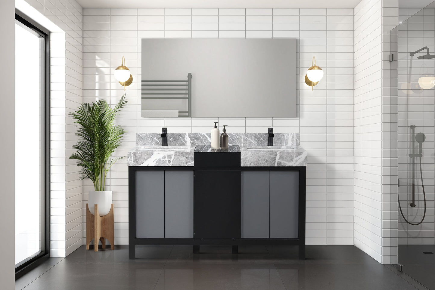 Zilara 55 in W x 22 in D Black and Grey Double Bath Vanity